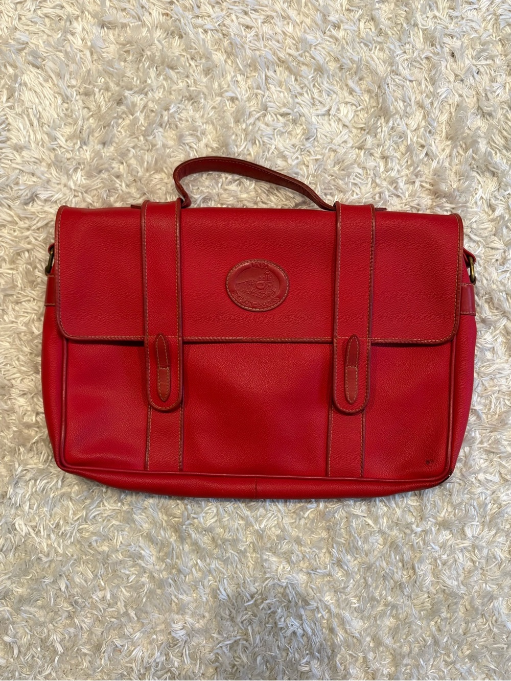 Vintage Red Cute Briefcase Messenger Bag Handle Inside Pocket Italy